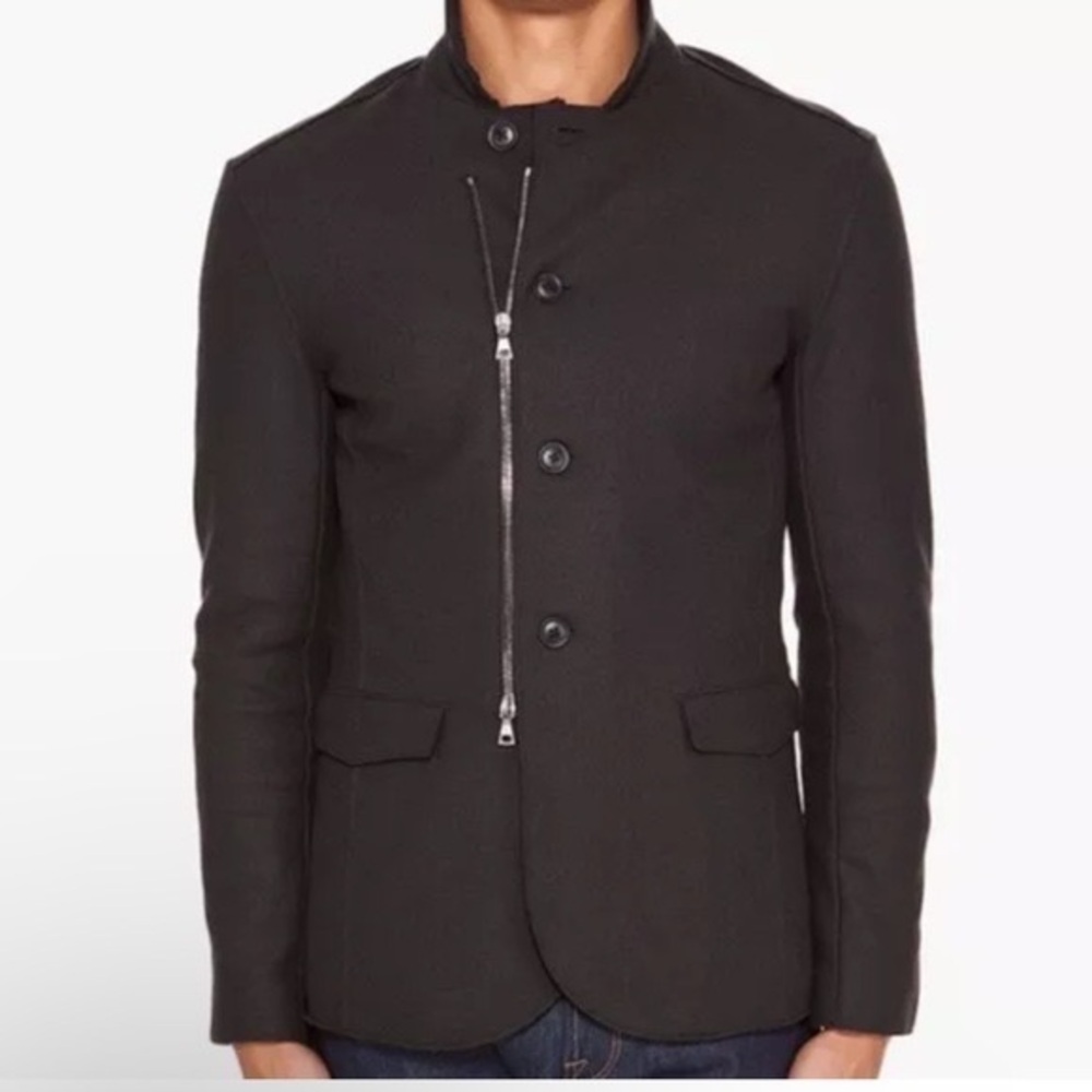 John Varvatos Convertible Jacket Wool and Leather Trimmed black Size Large